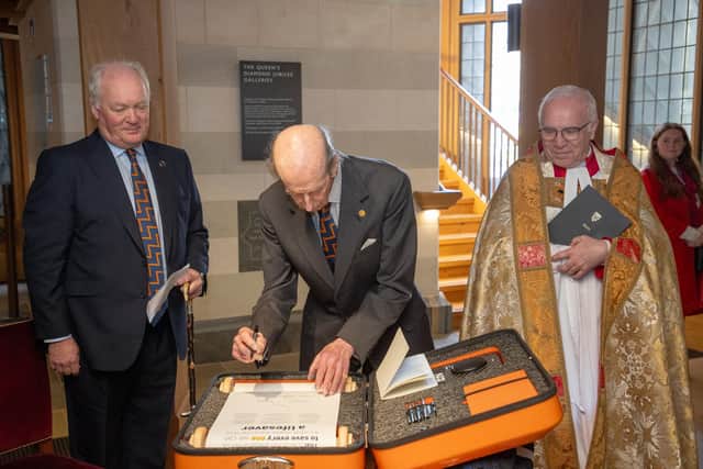 His Royal Highness The Duke of Kent, RNLI Chief Executive Mark Dowie and The Very Reverend Dr David Hoyle inside Westminster Abbey