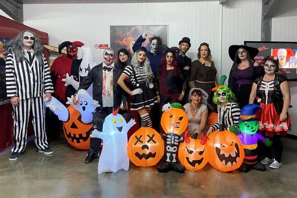 Some of those who supported Staples Vegetables Halloween fundraiser for the Air Ambulance.