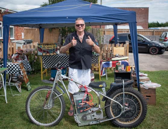 'Blind bloke Nigel' with his electric Speedway bike.