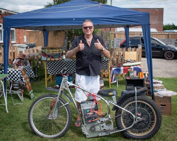 'Blind bloke Nigel' with his electric Speedway bike.