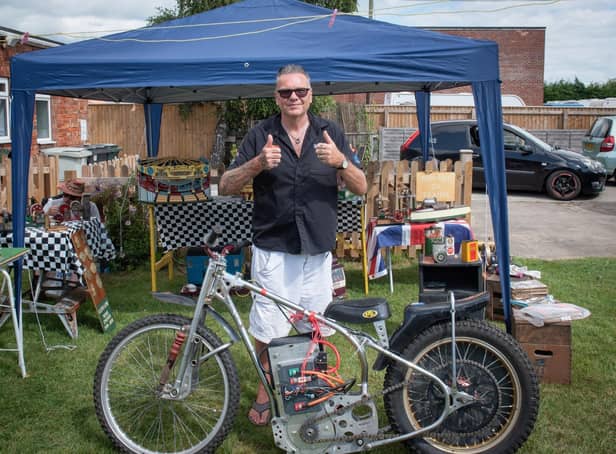 'Blind bloke Nigel' with his electric Speedway bike.