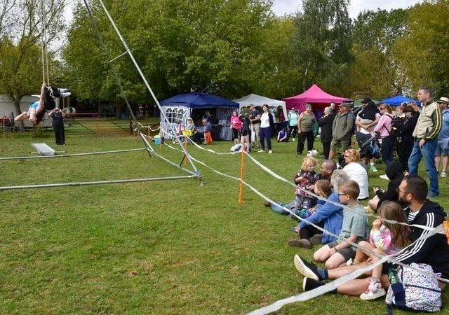 Member of Creative Heights Grace Byrne doing a trapeze performance