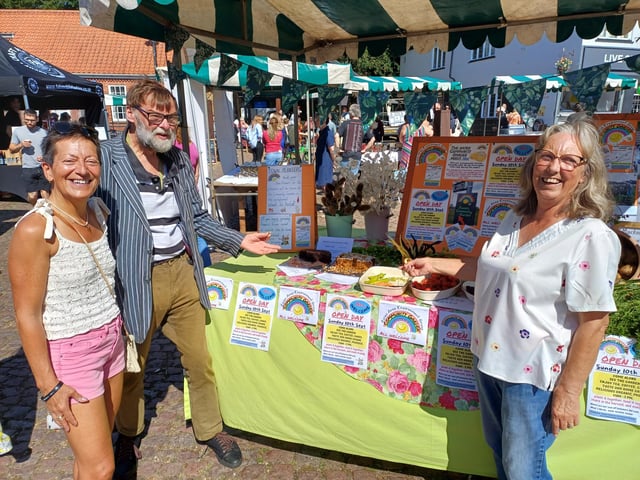 District councillors Moira Westley and Stephen Bunney visited the Rasen Area Environment Group stall to taste some of the community garden's produce. Image: Dianne Tuckett
