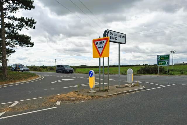 Metheringham crossroads, which could get traffic lights. (A15/Heath Lane, near Lincoln). Credit: LDRS
