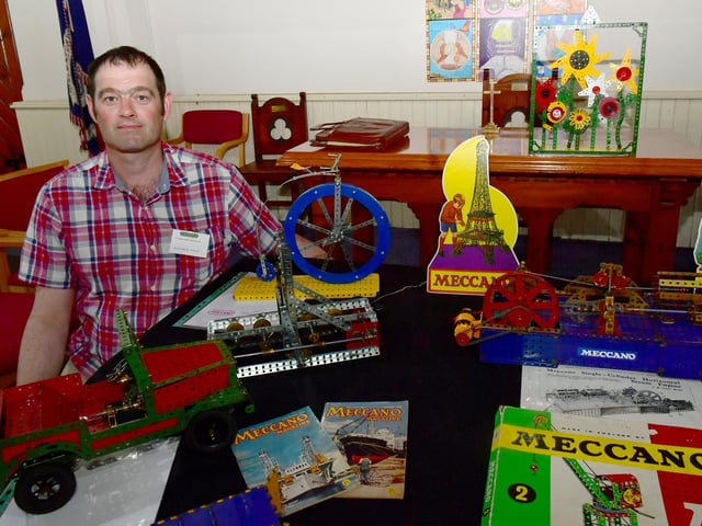 Matthew Shaw of Sleaford with his Meccano display in Riverside Church