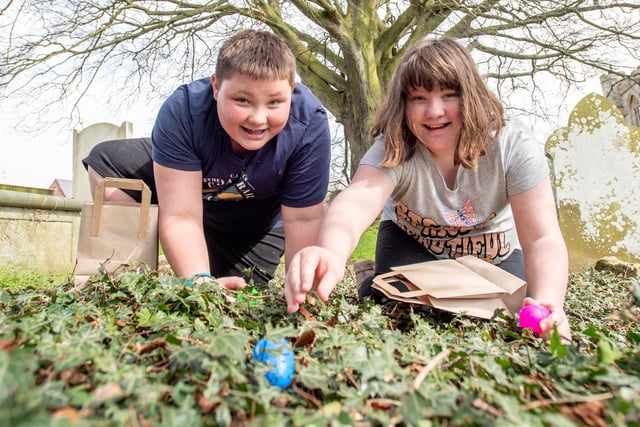 James and Ruby Ellerby, aged 10, on the Easter egg hunt.