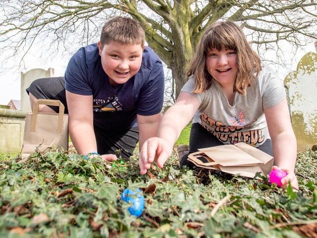 James and Ruby Ellerby, aged 10, on the Easter egg hunt.
