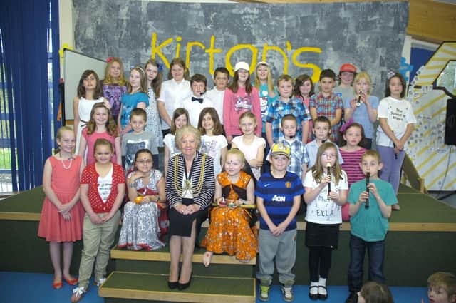 Kirton Primary School talent show contestants with then Mayor of Boston Mary Wright.