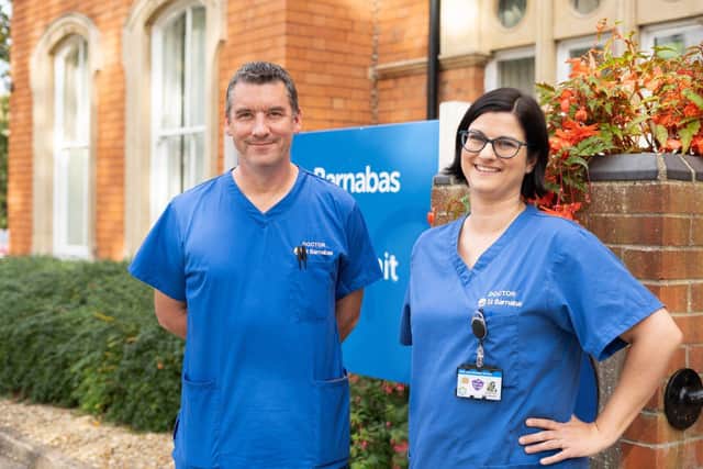 St Barnabas doctors from L to R: Adam Brown and Carina Bristow outside the Inpatient Unit