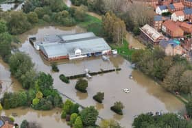 An aerial photo by Kurbia Aeria showing the flooding in Horncastle caused by Storm Babet.