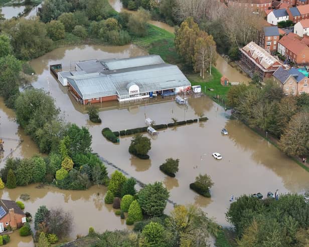 An aerial photo by Kurbia Aeria showing the flooding in Horncastle caused by Storm Babet.