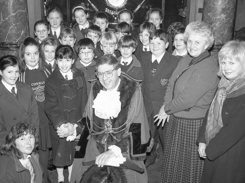 Children from Boston's Conway School visiting the town's Municipal Buildings. Pupils are pictured chatting to the Mayor of Boston Coun Keith Dobson and Mayoress Coun Joyce Dobson in the council chamber.