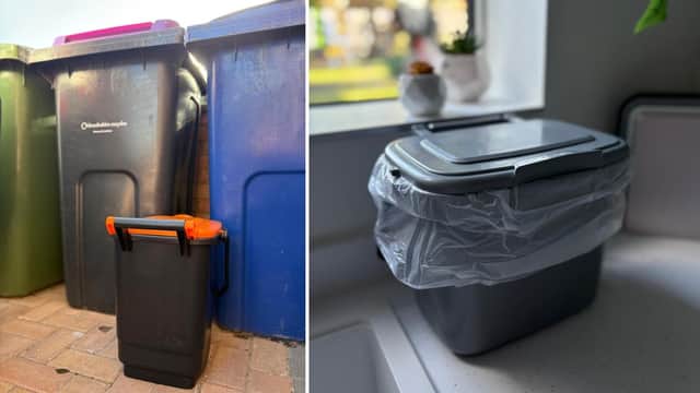 Food waste containers which will be given to every home in Lincolnshire. Credit: Lincolnshire County Council