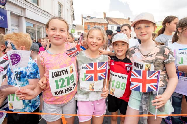 Youngers taking part in the Run for Life, from left: Evely Lovelle 9, Zoe Jones 9 Aby Turner 8 and Poppy Chapman 10.