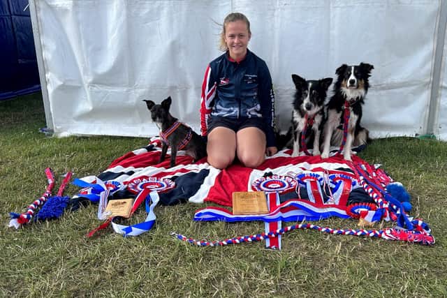 Sophie Atkinson of Billinghay with her three dogs that she competed with in the agility events.