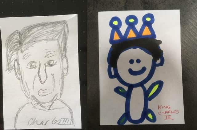 Examples of drawings of King Charles III for the mural.