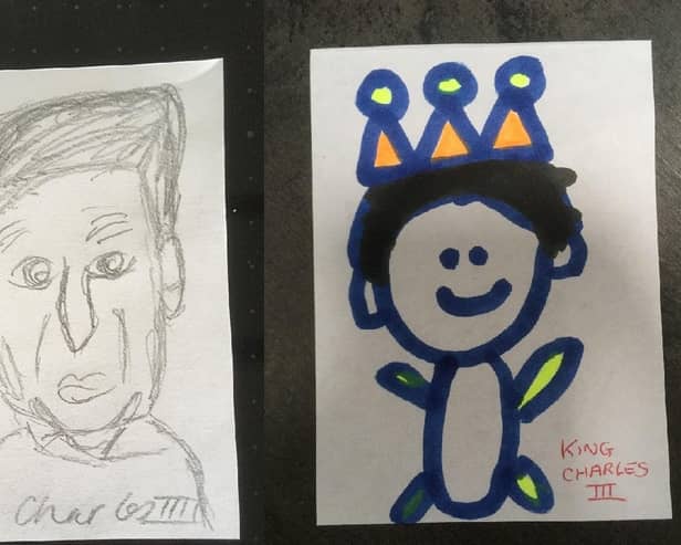 Examples of drawings of King Charles III for the mural.