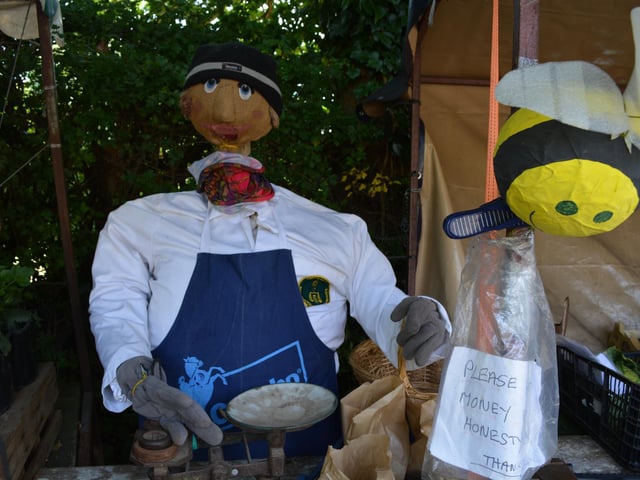 Even the local veg stall had a scarecrow serving