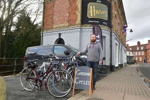 Owner, Jacob Greenan outside the new shop on Bridge St.