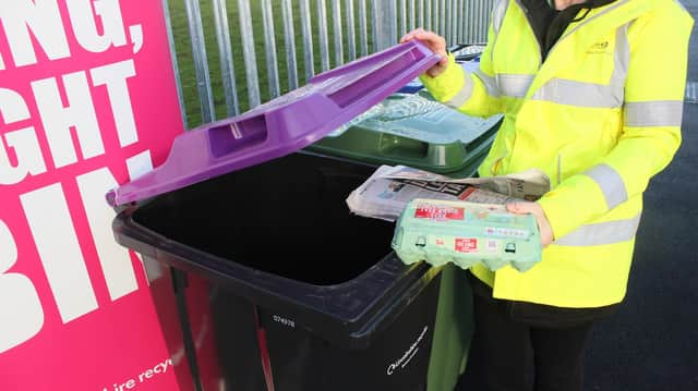 ELDC's new purple bins for recycling card and paper.