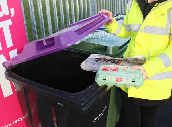 ELDC's new purple bins for recycling card and paper.