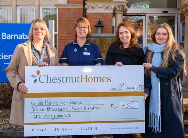 Making the presentation to St Barnabas at the charity's Lincoln inpatient unit