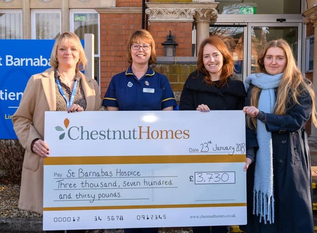 Making the presentation to St Barnabas at the charity's Lincoln inpatient unit