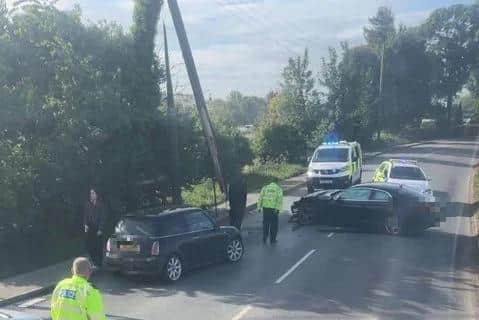 A photo taken of the scene after a vehicle hit an electricity pole in Wrangle. Photo courtesy of Scott Turner