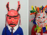 Two of the masks made by Lithuanian children in Boston for the upcoming festival.