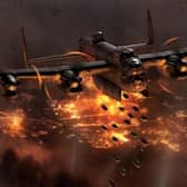 207 Sqn Lancasters bombing Berlin in late 1943. Artwork by Adam Tooby.
