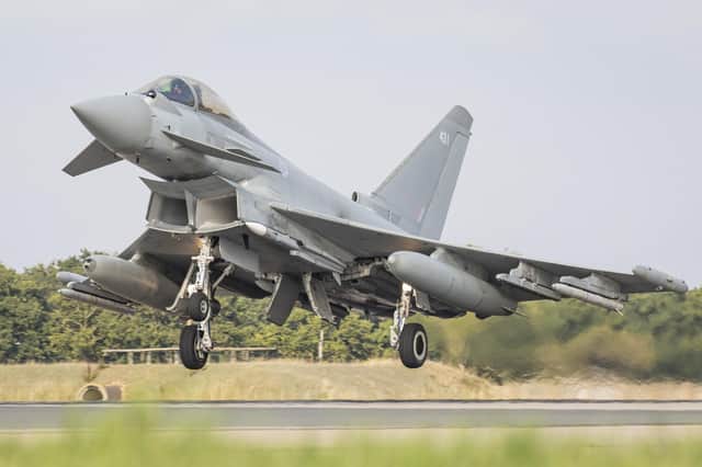 RAF Typhoons at RAF Coningsby returning from an air security operation in support of the ceremonial events in London following the death of HM The Queen.