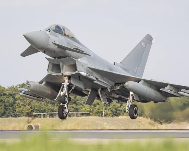 RAF Typhoons at RAF Coningsby returning from an air security operation in support of the ceremonial events in London following the death of HM The Queen. 