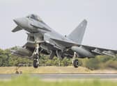 RAF Typhoons at RAF Coningsby returning from an air security operation in support of the ceremonial events in London following the death of HM The Queen. 