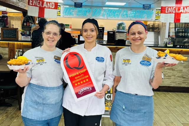 The team at Marina Fish and Chip Shop in Chapel St Leonards celebrating success.