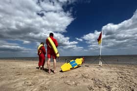 RNLI Lifeguards patrolling Skegness beach. The lifeguards have also returned to Mablethorpe with Sutton-on-Sea to follow.