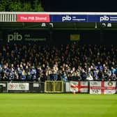 Gainsborough Trinity's army of away fans at Harrogate on Friday night. Photo by Heather King.
