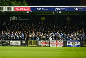 Gainsborough Trinity's army of away fans at Harrogate on Friday night. Photo by Heather King.