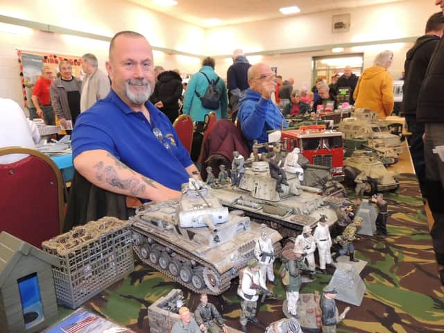 Stuart Moulder of Grantham Light Armoured Division with his radio controlled tanks, complete with sounds and smoke.