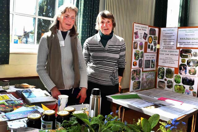 Kim Wood and Patty Phillipson the Lincolnshire Organic Gardeners stand at the Ecohub.
