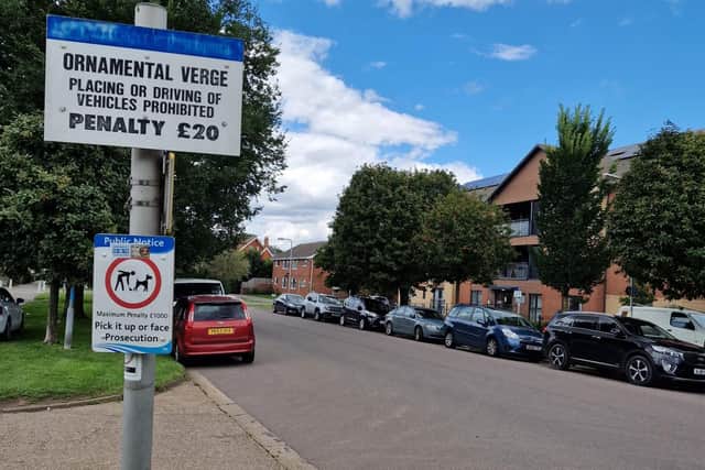 Cars continuing to park on the grass verge in Scarbrough Avenue in  spite of risking a £20 fine.