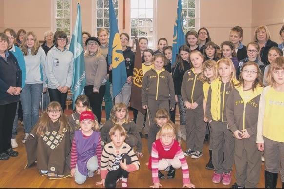 Members of the Alford District Guiding Units of Rainbows, Brownies and Guides at Alford Methodist Church, marking the 2014 Thinking Day.