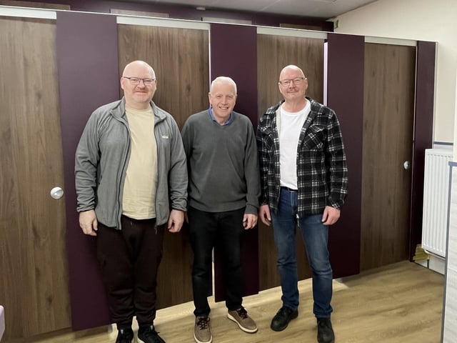 New Life volunteers Louis Mullaney and Shaun McCready along with Martin Forsythe who helped with the toilet refurbishment project.