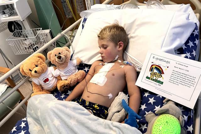 The youngster asleep on the ward following surgery at Leicester Royal Infirmary.