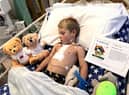 The youngster asleep on the ward following surgery at Leicester Royal Infirmary.