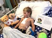 The youngster asleep on the ward following surgery at Leicester Royal Infirmary.