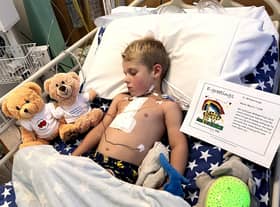 The youngster asleep on the ward following surgery at Leicester Royal Infirmary.
