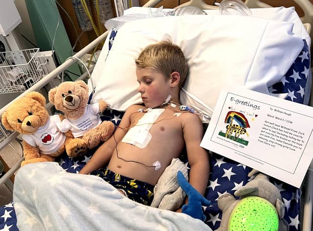 The youngster asleep on the ward following surgery at Leicester Royal Infirmary.