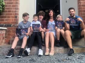 Ric, right, with Victoria, centre, with her three sons, from left, George, brother Harry holding Hugo, and Charlie.