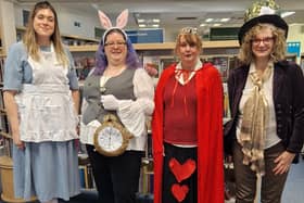Sleaford Library staff dressed up as Alice in Wonderland characters for World Book Day.