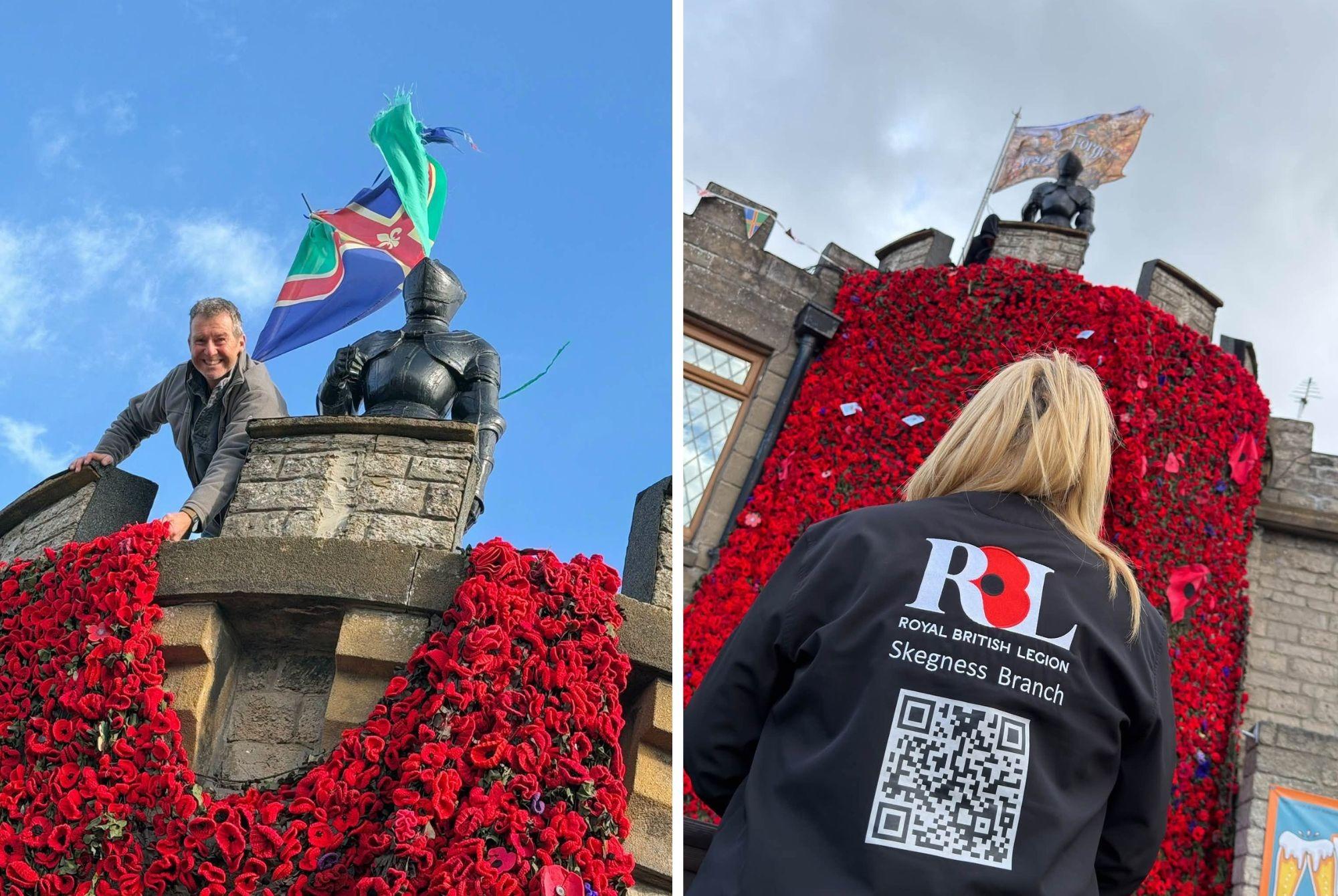 A stunning display - The cascading poppies being hung at the Suncastle in Skegness. Photos by John Byford.